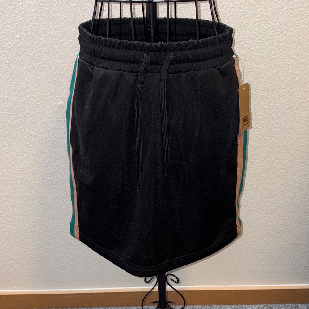 Vans Black Elastic Waist Athletic Skirt with Aqua and Gold Side Stripes